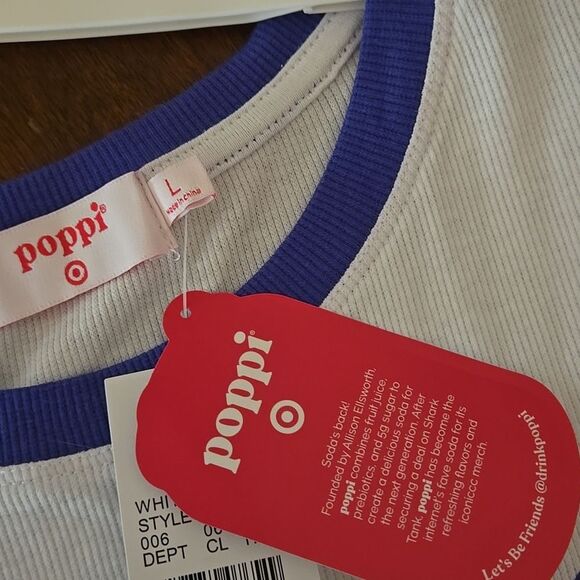 Poppi Soda White Purple crop top T-Shirt Womens L NWT Target Collab Graphic - Picture 9 of 12